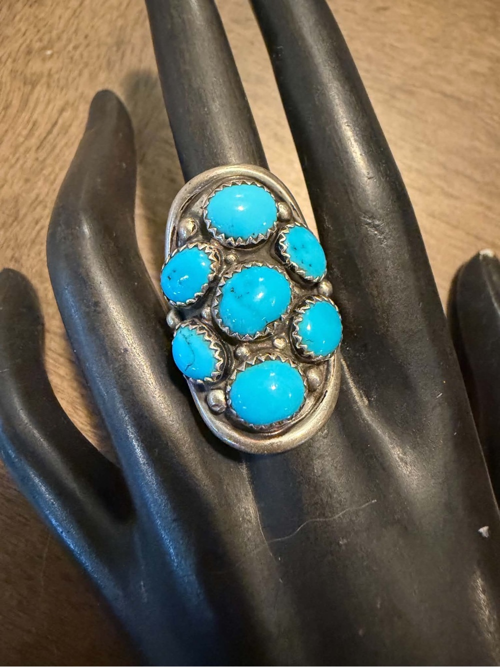 Navajo sterling silver turquoise cluster ring size 8